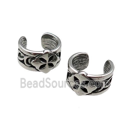 Stainless Steel Clip Earrings Antique Silver