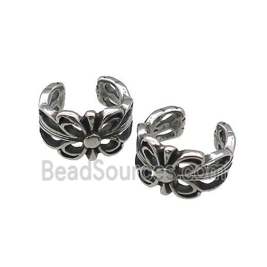 Stainless Steel Clip Earrings Antique Silver