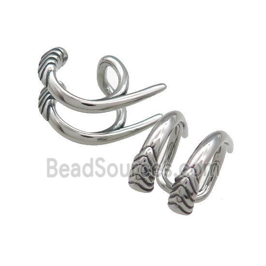 Stainless Steel Clip Earrings Antique Silver