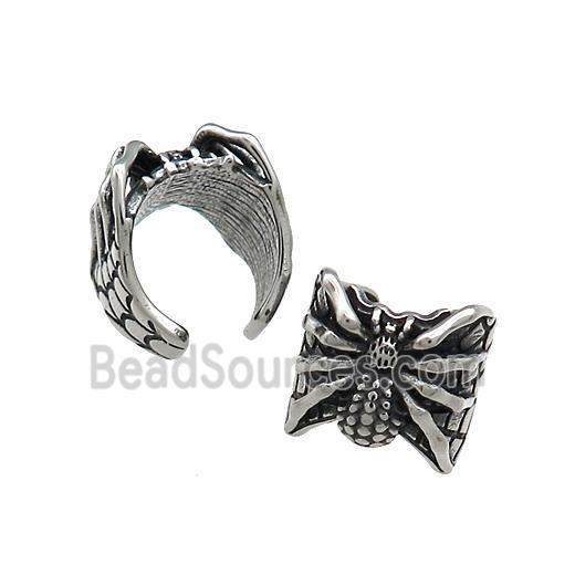 Stainless Steel Clip Earrings Spider Antique Silver