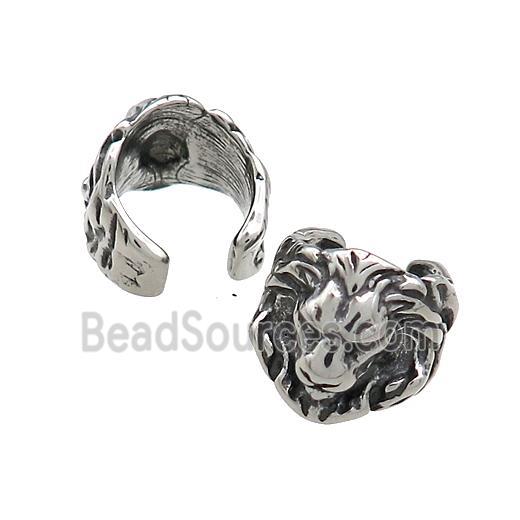 Stainless Steel Clip Earrings Lion Antique Silver