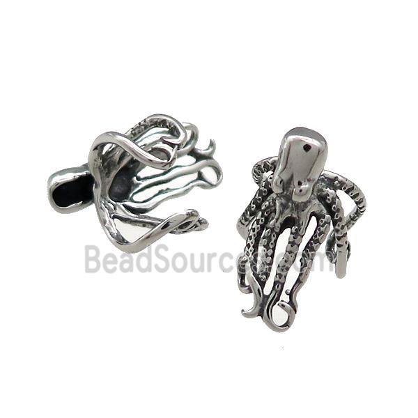 Stainless Steel Clip Earrings Octopus Antique Silver