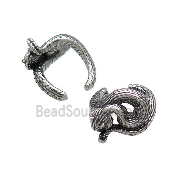 Stainless Steel Clip Earrings Snake Antique Silver