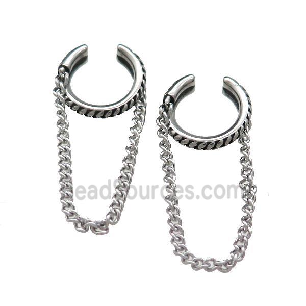 Stainless Steel Clip Earrings Antique Silver