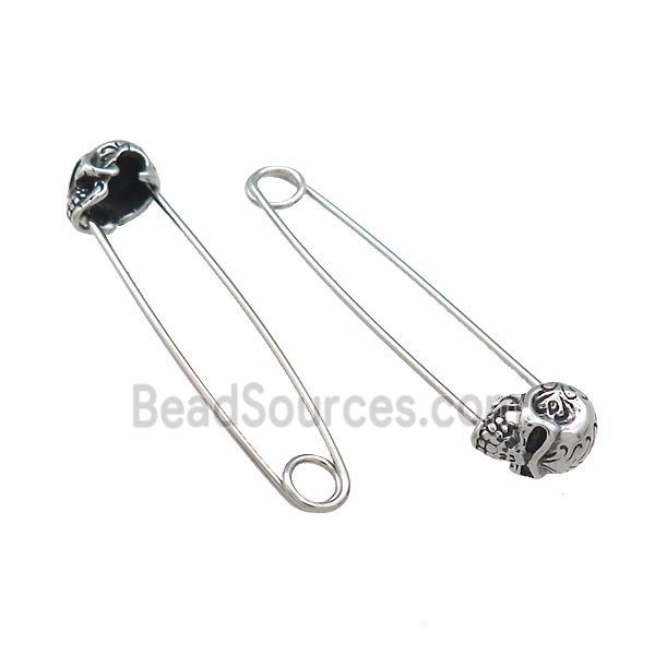 Stainless Steel Safety Pins Skull Antique Silver