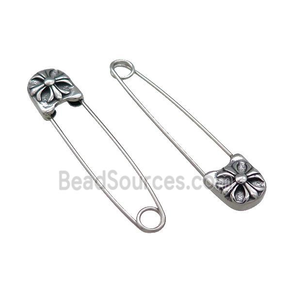 Stainless Steel Safety Pins Fleur De Lis Antique Silver