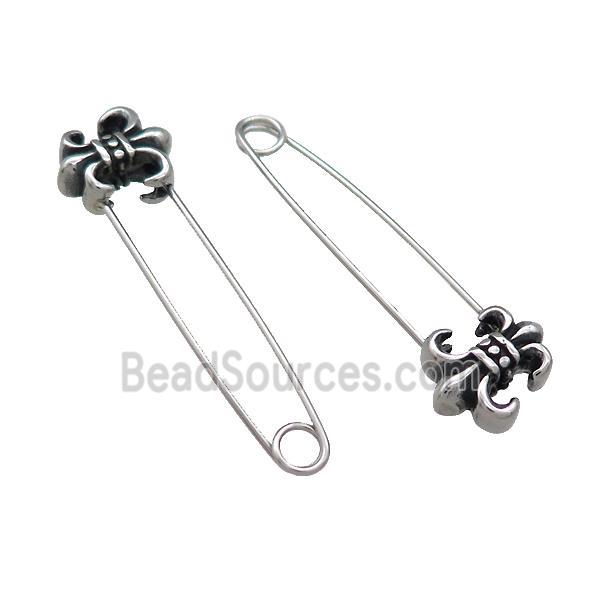 Stainless Steel Safety Pins Fleur De Lis Antique Silver