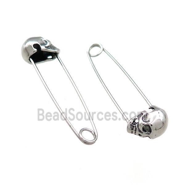 Stainless Steel Safety Pins Skull Antique Silver