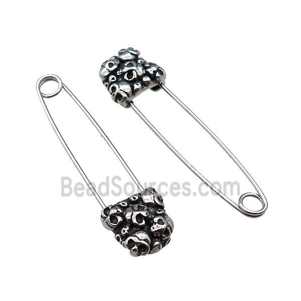 Stainless Steel Safety Pins Skull Antique Silver