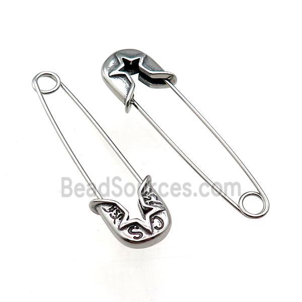 Stainless Steel Safety Pins Antique Silver