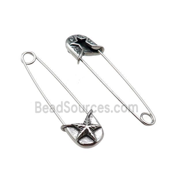 Stainless Steel Safety Pins Star Antique Silver