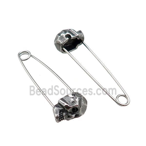 Stainless Steel Safety Pins Skull Antique Silver