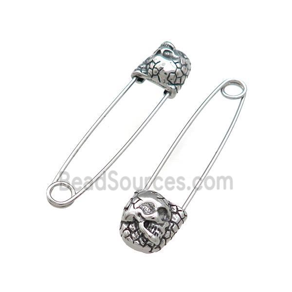 Stainless Steel Safety Pins Skull Antique Silver