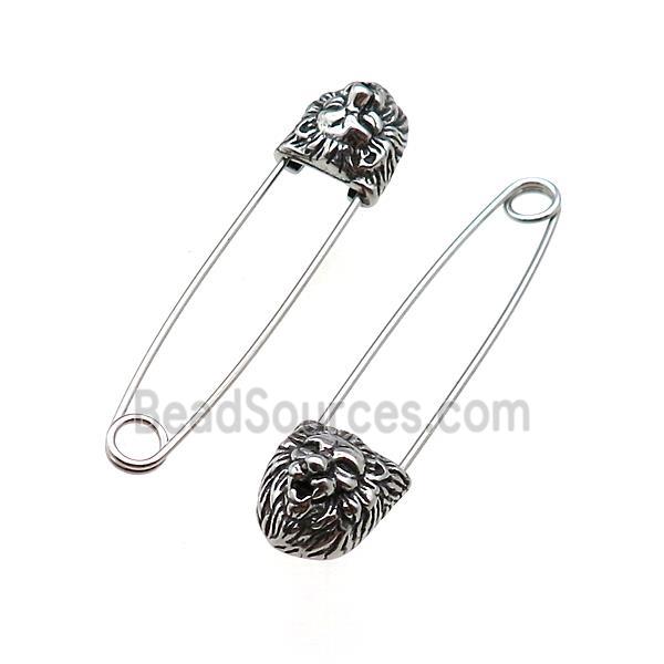 Stainless Steel Safety Pins Lion Antique Silver