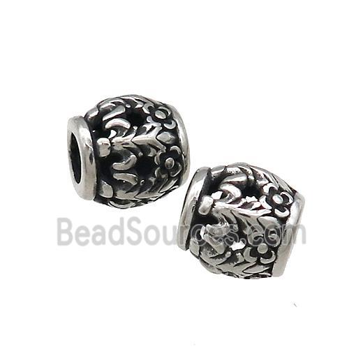 Titanium Steel Barrel Beads Large Hole Hollow Antique Silver