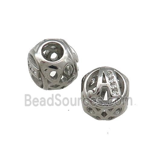 Raw Titanium Steel Round Beads Letter-A Large Hole Hollow