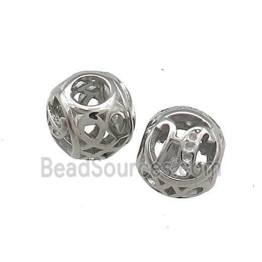 Raw Titanium Steel Round Beads Letter-H Large Hole Hollow