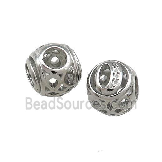 Raw Titanium Steel Round Beads Letter-O Large Hole Hollow