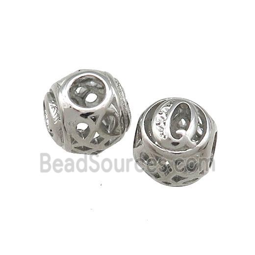 Raw Titanium Steel Round Beads Letter-Q Large Hole Hollow