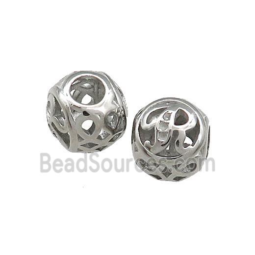 Raw Titanium Steel Round Beads Letter-R Large Hole Hollow