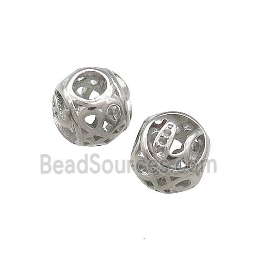 Raw Titanium Steel Round Beads Letter-U Large Hole Hollow