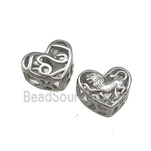 Raw Titanium Steel Heart Beads Zodiac Leo Large Hole Hollow