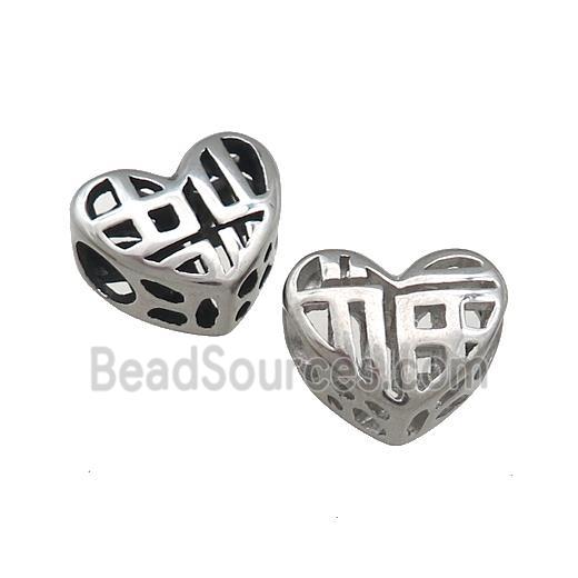 Raw Titanium Steel Heart Beads Lucky Fu Large Hole Hollow