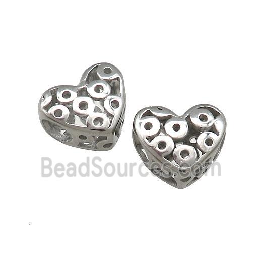 Raw Titanium Steel Heart Beads Large Hole Hollow