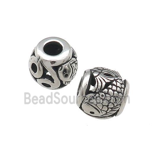 Titanium Steel Barrel Beads Large Hole Hollow Fish Antique Silver