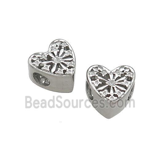 Raw Titanium Steel Heart Beads Large Hole Hollow