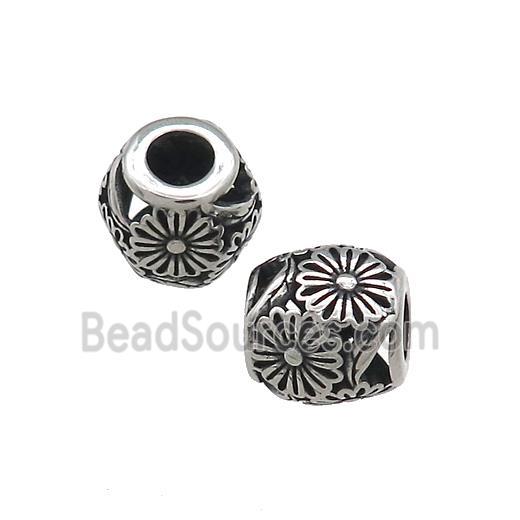 Titanium Steel Barrel Beads Large Hole Hollow Antique Silver