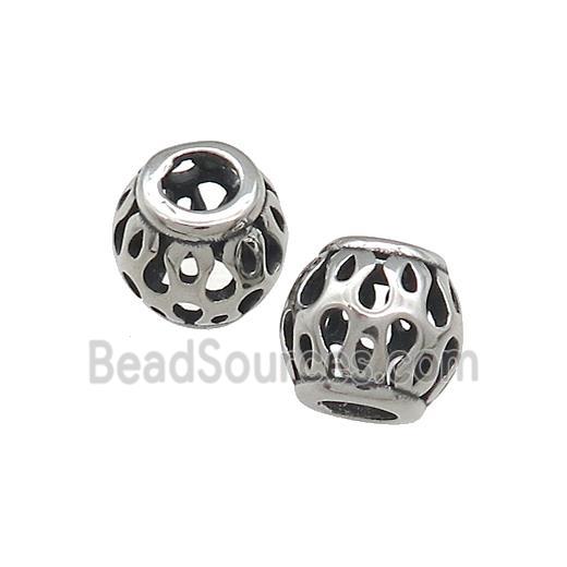 Titanium Steel Round Beads Large Hole Hollow Antique Silver