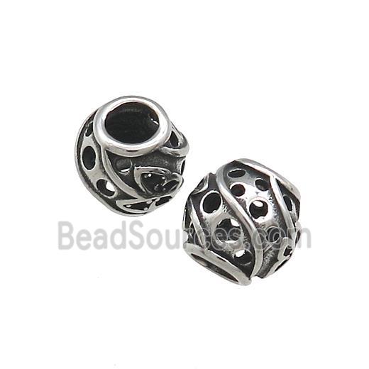 Titanium Steel Round Beads Large Hole Hollow Antique Silver