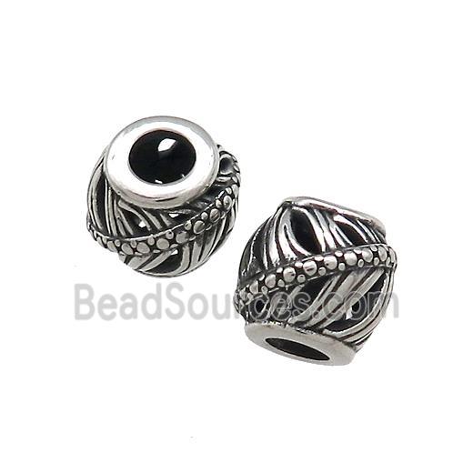 Titanium Steel Round Beads Large Hole Hollow Antique Silver