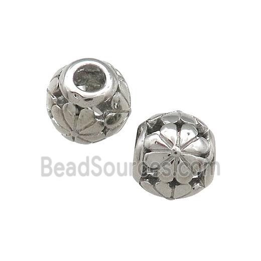 Raw Titanium Steel Round Beads Large Hole Hollow Flower