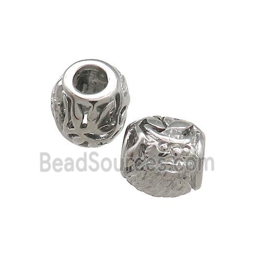 Raw Titanium Steel Round Beads Large Hole Hollow Owl