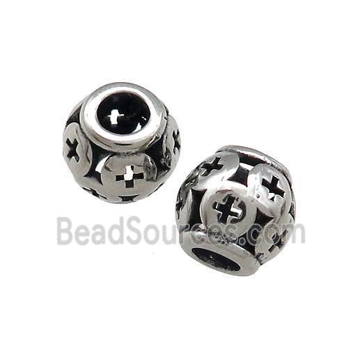 Titanium Steel Barrel Beads Large Hole Hollow Antique Silver