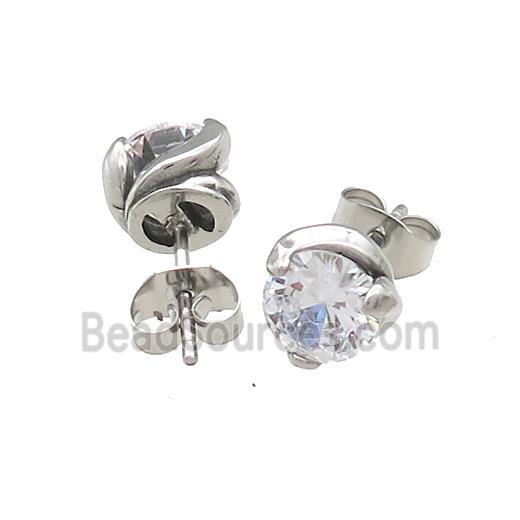 Raw Stainless Steel Stud Earring Pave Rhinestone