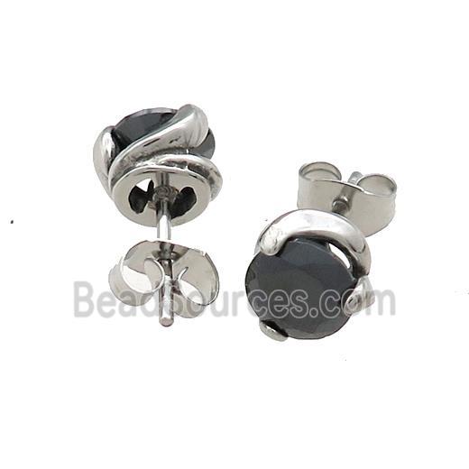 Raw Stainless Steel Stud Earring Pave Rhinestone