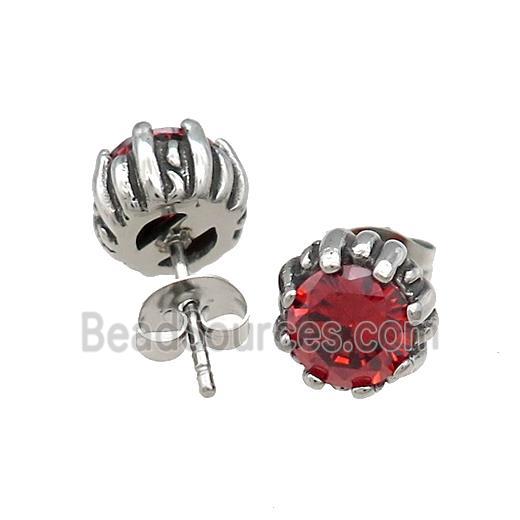 Stainless Steel Stud Earring Pave Rhinestone Lotus Antique Silver