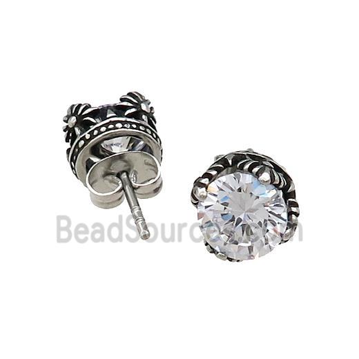 Stainless Steel Stud Earring Pave Rhinestone Antique Silver