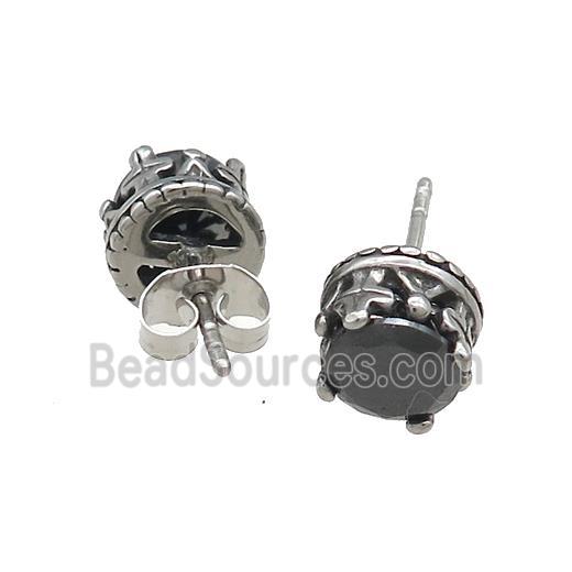 Stainless Steel Stud Earring Pave Rhinestone Antique Silver