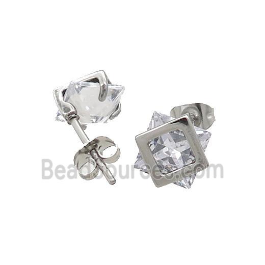 Raw Stainless Steel Stud Earring Pave Rhinestone