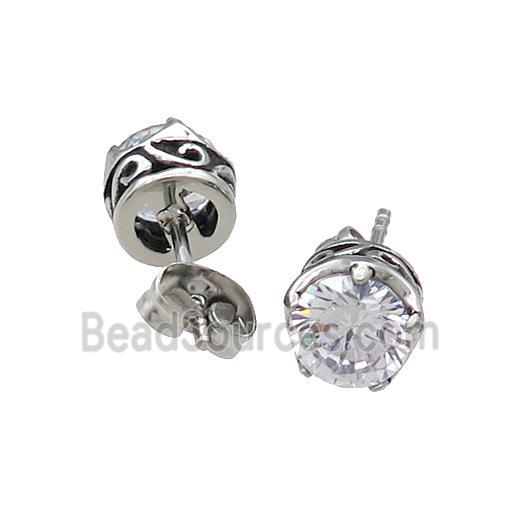 Stainless Steel Stud Earring Pave Rhinestone Antique Silver