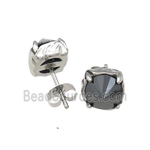 Raw Stainless Steel Stud Earring Pave Rhinestone