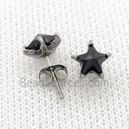 Stainless Steel Stud Earring Pave Rhinestone Star Antique Silver