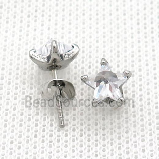 Stainless Steel Stud Earring Pave Rhinestone Star Antique Silver