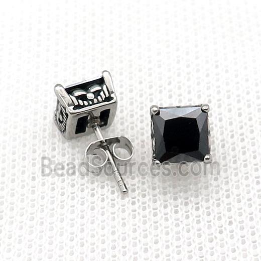 Stainless Steel Stud Earring Pave Rhinestone Antique Silver