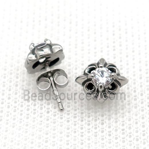 Stainless Steel Stud Earring Pave Rhinestone Antique Silver