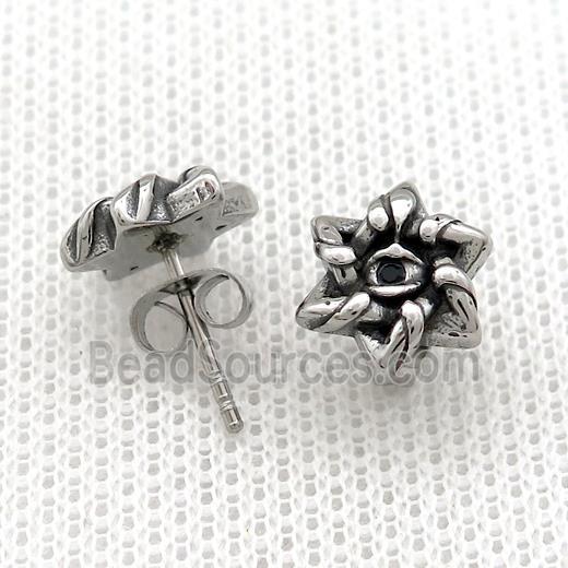 Stainless Steel Stud Earring Pave Rhinestone Antique Silver